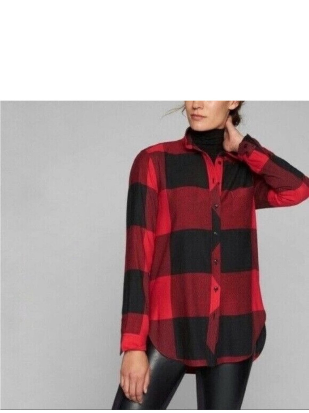 Athleta Red and Black Buffalo Plaid Button-Up Shirt